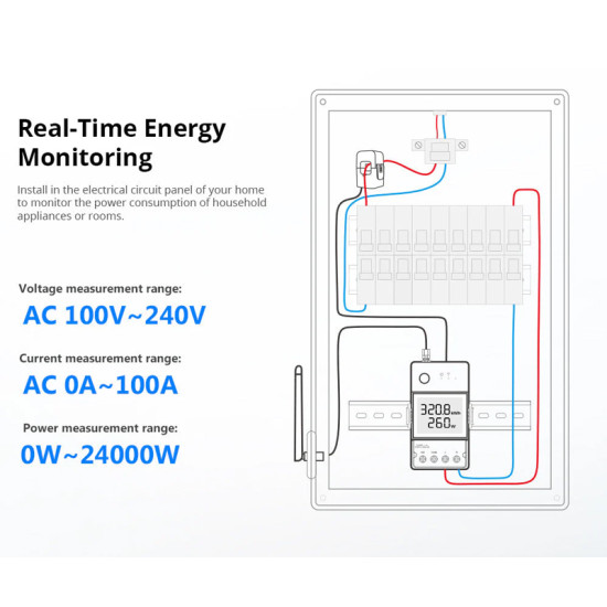 SONOFF smart μετρητής κατανάλωσης ρεύματος POWCT, WiFi, 100A