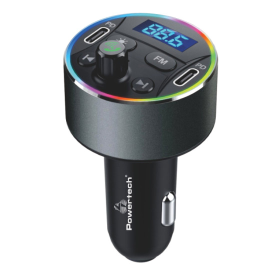 POWERTECH FM Transmitter & φορτιστής 40W PT-1027, οθόνη, RGB, Bluetooth