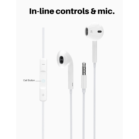 POWERTECH earphones με μικρόφωνο Classic, 3.5mm σύνδεση, 1.2m, λευκά