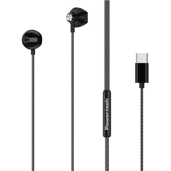 POWERTECH earphones με μικρόφωνο Prime, USB-C σύνδεση, 1.2m, μαύρα