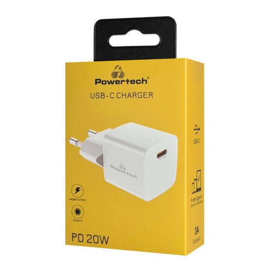 POWERTECH φορτιστής τοίχου PT-1223, USB-C, 20W, λευκός