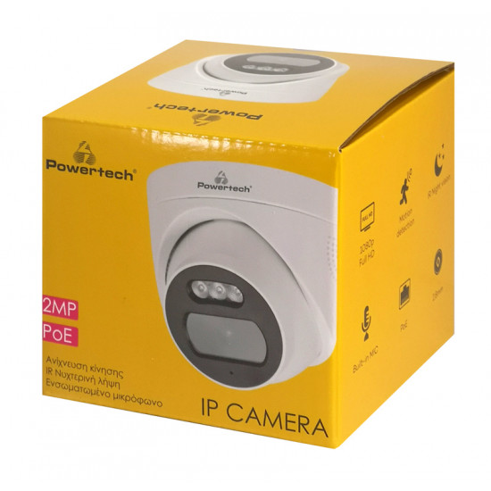 POWERTECH IP κάμερα PT-1236 με μικρόφωνο, 3.6mm, 2MP, PoE, IR 25m