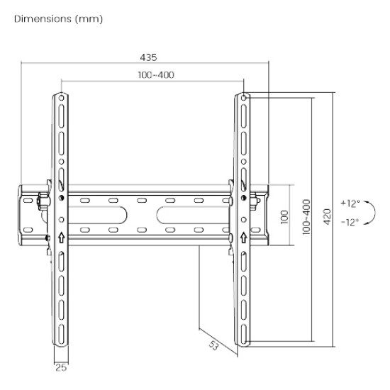 POWERTECH επιτοίχια βάση PT-1276 για τηλεόραση 32-70", έως 45kg