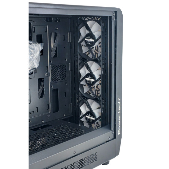 POWERTECH Gaming PC Case PT-1309, tempered glass, 4x ARGB fan, ATX, 340x200x436mm, μαύρο