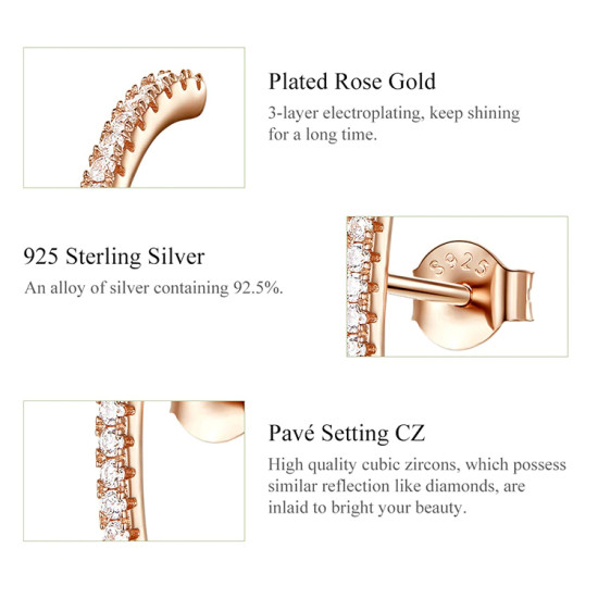 BAMOER σκουλαρίκια καρφωτά SCE548 hug λοβού, ασήμι 925, ροζ χρυσό