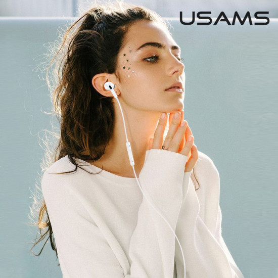 USAMS earphones με μικρόφωνο EP-41, 3.5mm σύνδεση, Φ10mm, 1.2m, λευκά