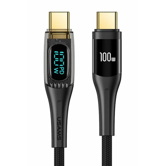 USAMS καλώδιο USB-C σε USB-C US-SJ590, 100W, 480Mbps, 1.2m, μαύρο