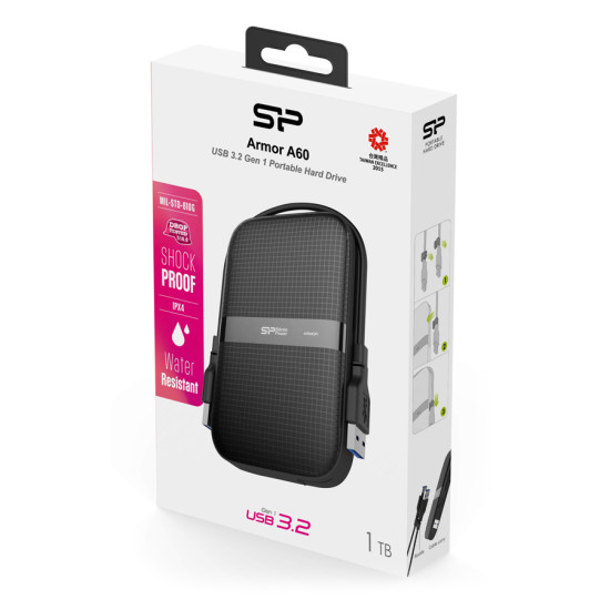 SILICON POWER εξωτερικός HDD Armor A60, 1TB, USB 3.2, μαύρος