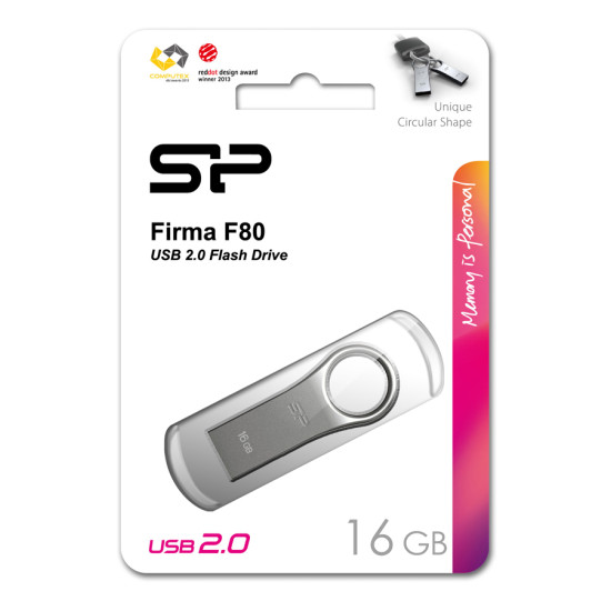 SILICON POWER USB Flash Drive Firma F80, 16GB, USB 2.0, ασημί