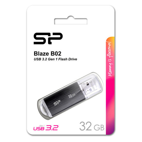 SILICON POWER USB Flash Drive Blaze B02, 32GB, USB 3.2, μαύρο