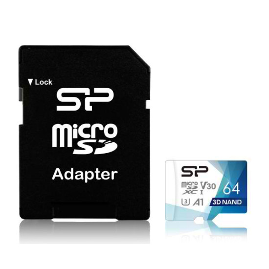 SILICON POWER κάρτα μνήμης microSDXC Superior Pro, 64GB, Class 10 UHS-I U3 A1 V30