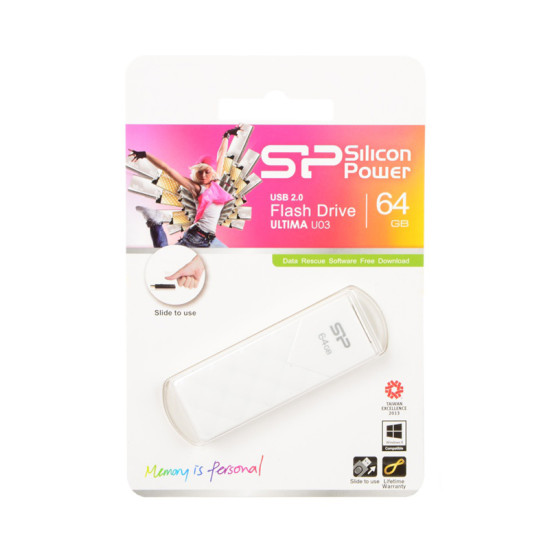 SILICON POWER USB Flash Ultima U03, 64GB, USB 2.0, λευκό