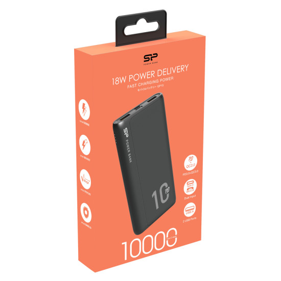 SILICON POWER power bank QP15, 10000mAh, 2x USB & USB Type-C, 3A, μαύρο