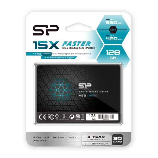 SILICON POWER SSD A55 128GB, 2.5", SATA III, 460-360MB/s, 7mm