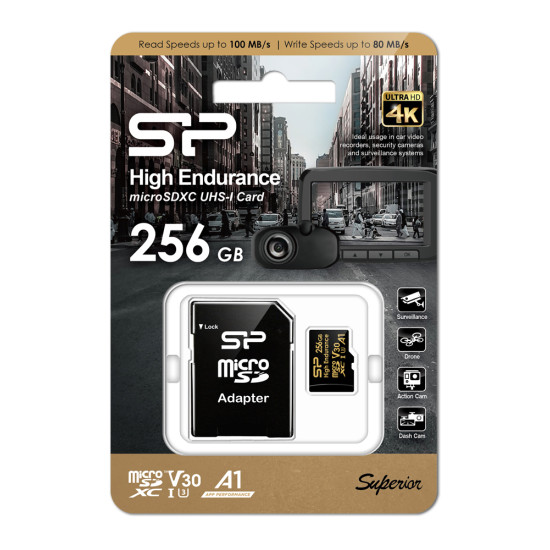 SILICON POWER κάρτα μνήμης microSDHC High Endurance, 256GB, Class 10 UHS-I U3 A1 V30