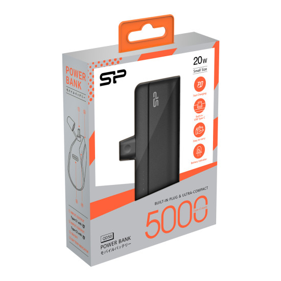 SILICON POWER power bank QD50, USB-C, 5000mAh, 20W PD, μαύρο