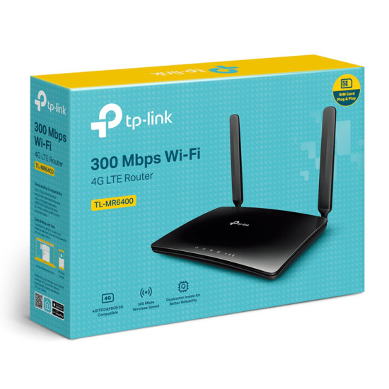 TP-LINK Wireless N Router TL-MR6400, 4G LTE, Wi-Fi 300Mbps, Ver. 4.0