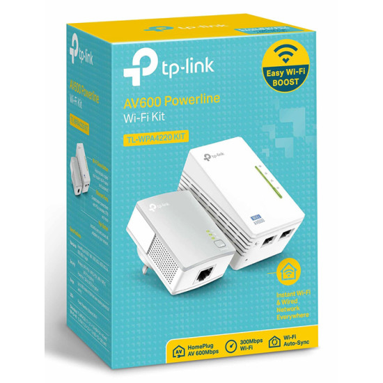 TP-LINK Wi-Fi AV600 Powerline Extender Kit TL-WPA4220, 300Mbps, Ver. 4.0