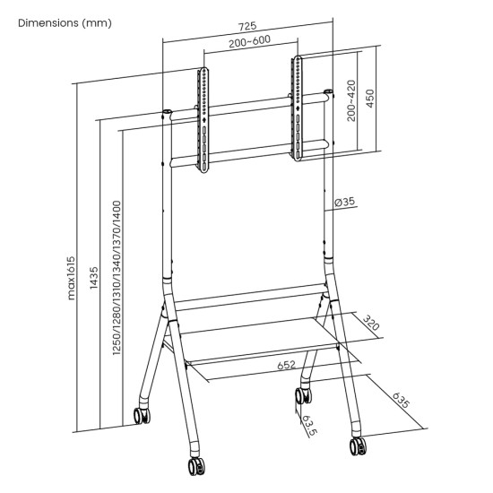 BRATECK βάση δαπέδου TTF13E-46FW για τηλεόραση 37-86" έως 80kg, με ράφι & ροδάκια