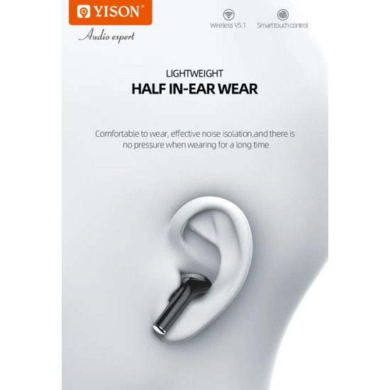 YISON earphones με θήκη φόρτισης TWS-T6, True Wireless, Φ13mm, μαύρα