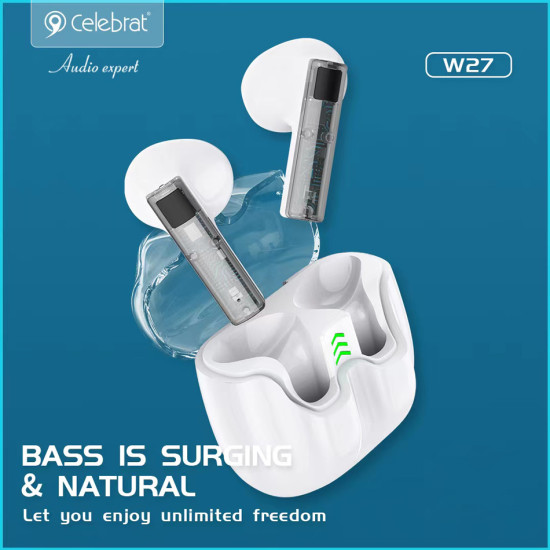 CELEBRAT earphones με θήκη φόρτισης TWS-W27, True Wireless, Φ13mm, μαύρα