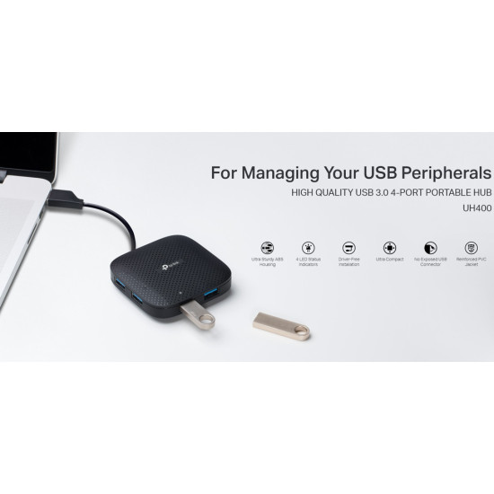 TP-LINK USB hub UH400, 4x θυρών, 5Gbps, USB σύνδεση, μαύρο, Ver. 3.0