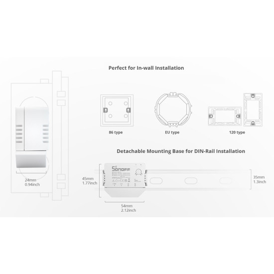 SONOFF smart διακόπτης ZBMINI-L, 1-gang, ZigBee 3.0, λευκός