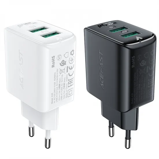 Acefast charger 2x USB 18W QC 3.0, AFC, FCP black (A33 black)
