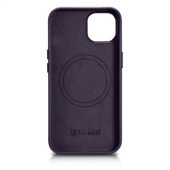 iCarer Case Lederhülle für iPhone 14 Dunkellila (WMI14220705-DP) (MagSafe-kompatibel)