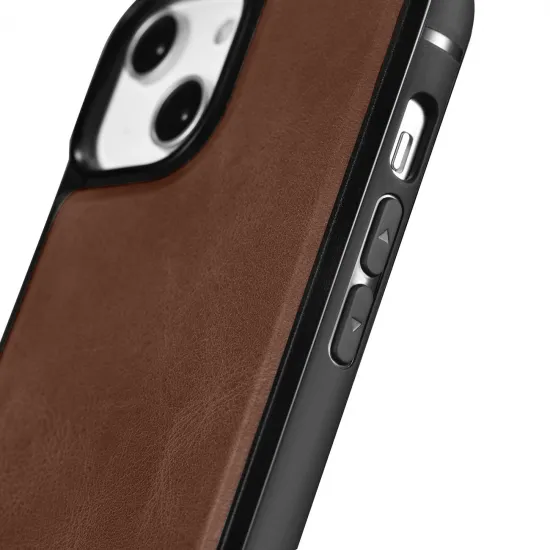 iCarer Leather Oil Wax case covered with natural leather for iPhone 14 brown (WMI14220717-BN)