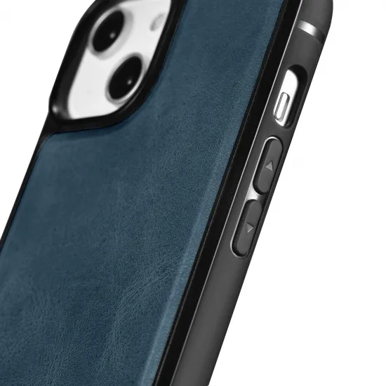 iCarer Leather Oil Wax Hülle mit Naturleder bezogen für iPhone 14 blau (WMI14220717-BU)
