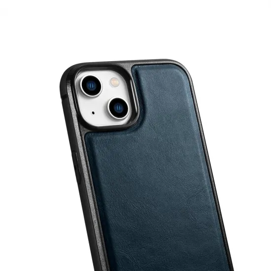 iCarer Leather Oil Wax Hülle mit Naturleder bezogen für iPhone 14 blau (WMI14220717-BU)