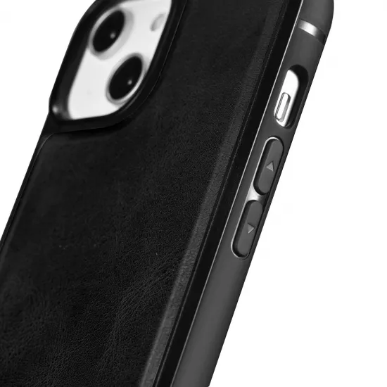iCarer Leather Oil Wax case for iPhone 14 Pro Max leather case black (WMI14220720-BK)