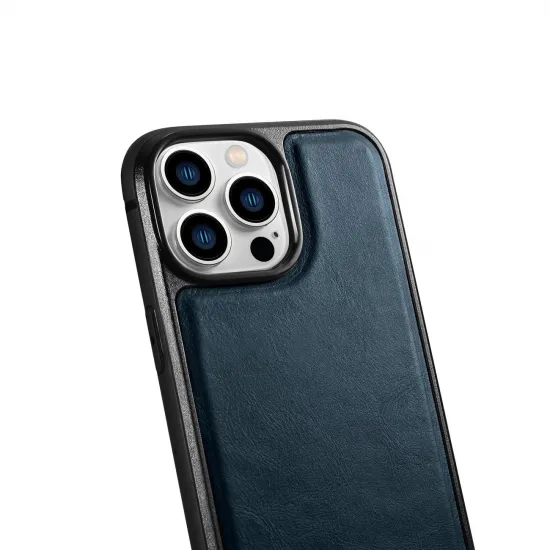 iCarer Leather Oil Wax Case für iPhone 14 Pro Max Lederhülle blau (WMI14220720-BU)