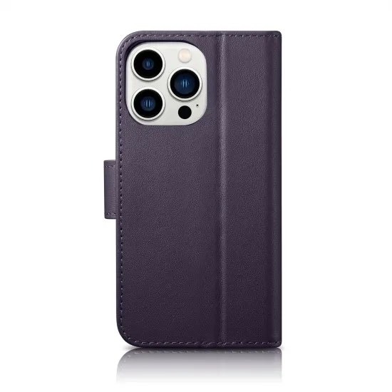 iCarer Wallet Case 2in1 Cover iPhone 14 Pro Anti-RFID Leder Flip Case Dunkellila (WMI14220726-DP)