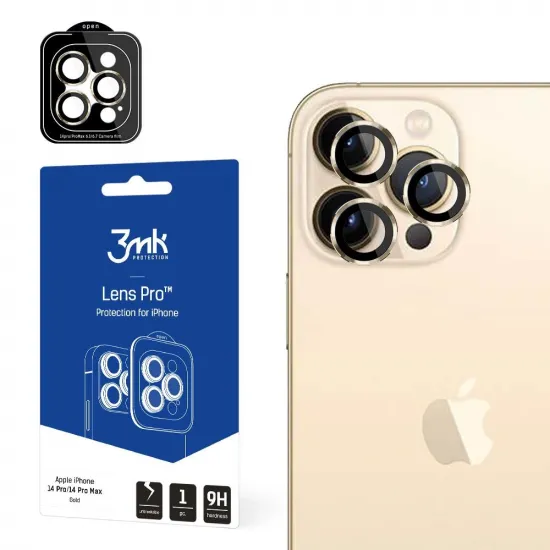 iPhone 14 Pro Max / 14 Pro 9H Camera Glass for 3mk Lens Protection Pro Series Lens - Gold