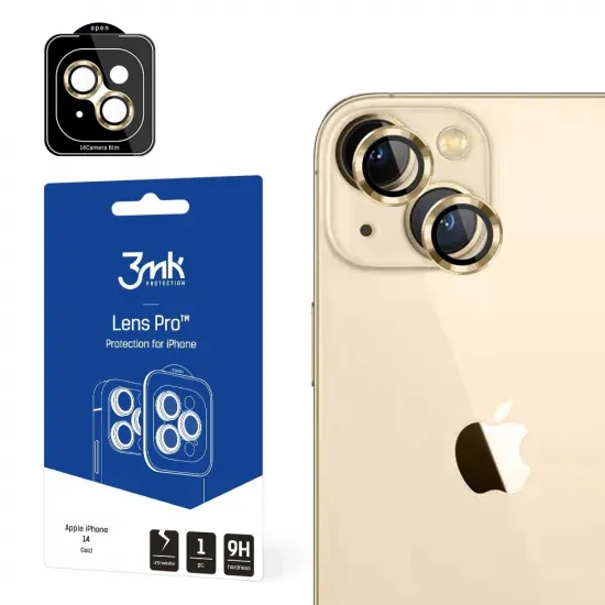 Kameraglas für iPhone 14 9H für Objektiv der 3mk Lens Protection Pro-Serie - Gold