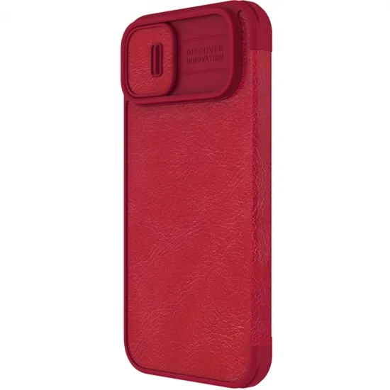 Nillkin Qin Leather Pro Case iPhone 14 Plus Camera Cover Holster Cover Flip Case Red
