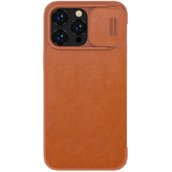 Nillkin Qin Leather Pro Case iPhone 14 Pro Max Camera Cover Holster Cover Flip Case Brown