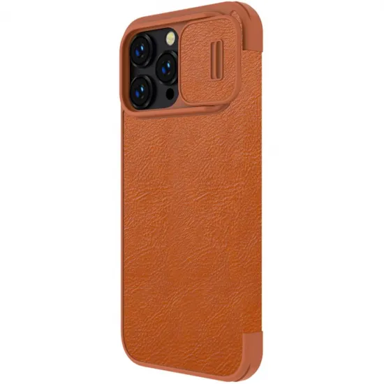 Nillkin Qin Leather Pro Case iPhone 14 Pro Max Camera Cover Holster Cover Flip Case Brown