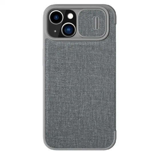 Nillkin Qin Cloth Pro Case Schutzhülle für iPhone 14 Plus, Kamera-Abdeckung, Holster-Abdeckung, Klapphülle, Grau