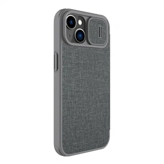 Nillkin Qin Cloth Pro Case Case for iPhone 14 Plus Camera Cover Holster Cover Flip Case Gray