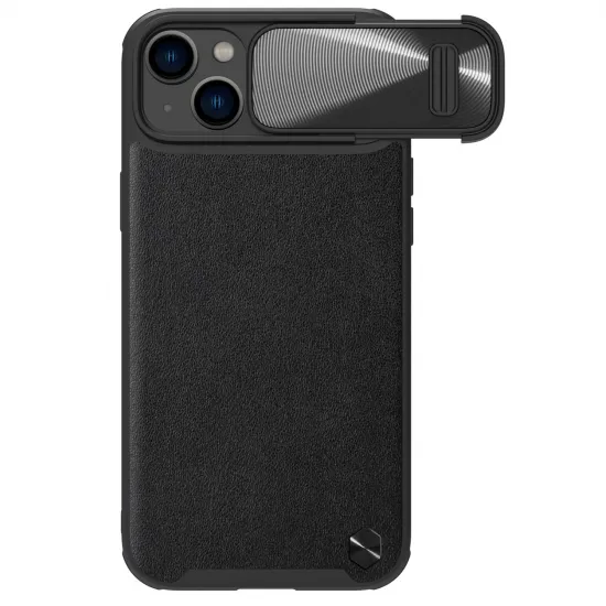 Nillkin CamShield Leather S Case iPhone 14 Plus Hülle mit Kameraabdeckung schwarz