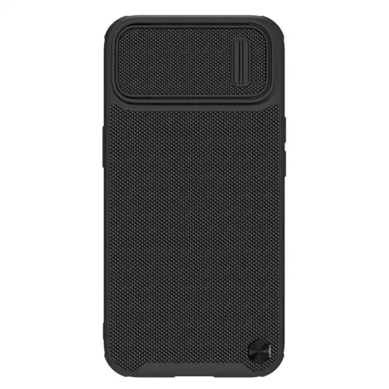 Nillkin Textured S Case für iPhone 14, gepanzerte Hülle mit Kameraabdeckung, schwarz