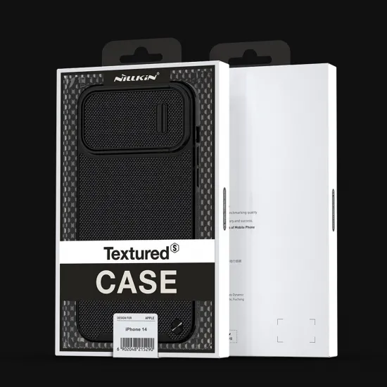 Nillkin Textured S Case für iPhone 14, gepanzerte Hülle mit Kameraabdeckung, schwarz