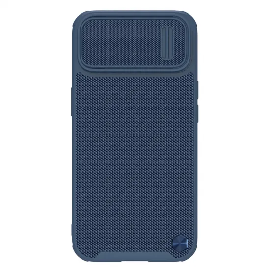 Nillkin Textured S Case für iPhone 14 Plus, gepanzerte Hülle mit Kameraabdeckung, blau