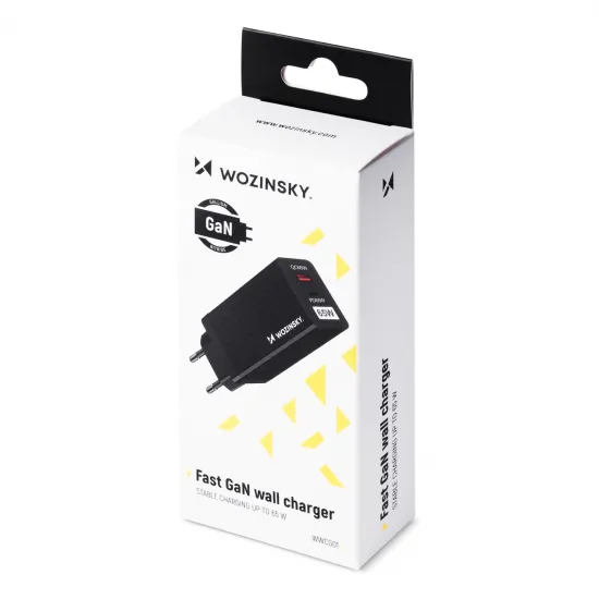 Wozinsky 65W GaN charger with USB ports, USB C supports QC 3.0 PD black (WWCG01)