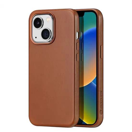 Dux Ducis Naples case for iPhone 14 Plus magnetic leather case MagSafe brown