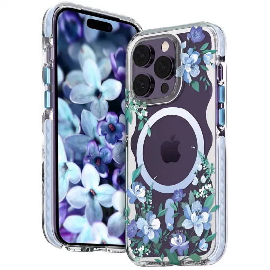 Kingxbar Flora Series magnetic case for iPhone 14 MagSafe decorated with orchid flowers print