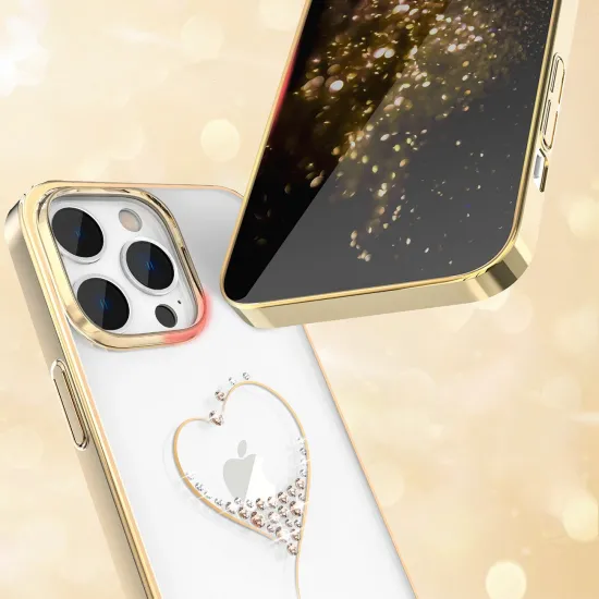 Silicone case with Swarovski crystals Kingxbar Wish Series for iPhone 14 Pro - gold